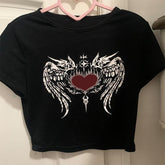 Bxoxo Gothic Grunge Streetwear Y2K Women's Crop Top vintage Hip Hop Harajuku Sexy Slim Emo Girls Geometric Pattern Print Short Sleeves